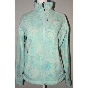 The North Face Women’s Sz Med Softshell Jacket Aqua Blue Floral Print Full Zip